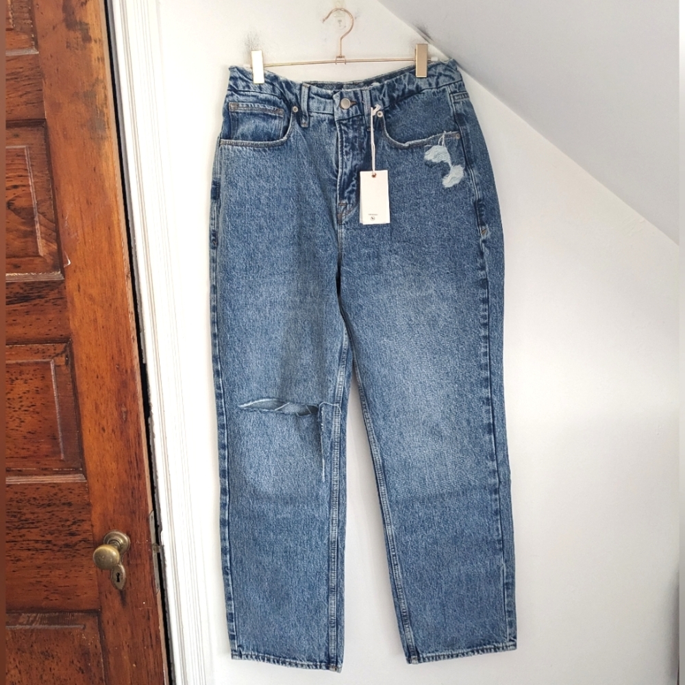 GOOD AMERICAN Good 90's Duster High Rise Jean Distressed Blue950 NEW Size 12